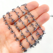 Coated Blue Moonstone Cluster Dangle Oxidized Wire Chain